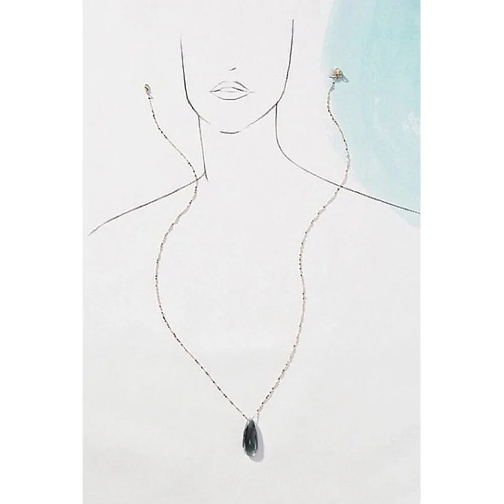 Anthropologie Skipping Stones Necklace Crystal Gem Gemstone Geode Gold Gray Grey - Picture 2 of 7